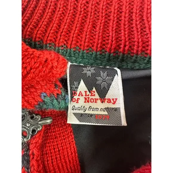 Dale Of Norway Pure Wool Lined Heavyweight Sweater Red Nordic Print Clasp Large - Picture 7 of 16